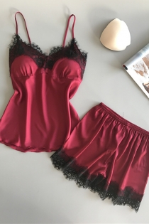 Red sexy ice silk temptation suspender skirt suit