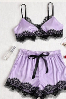 Sexy Purple Silk Lace Bra With Panties Set
