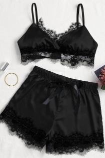 Sexy Black Silk Lace Bra With Panties Set