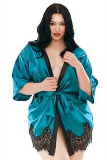 Green Silk Robe With Lace Trim Bottom