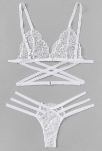 White criss cross lace bra & panties set