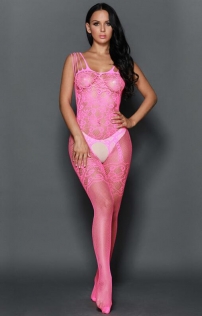 Pink Bow Front Crotchless Fishnet Bodystocking