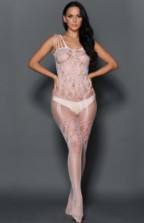 White Bow Front Crotchless Fishnet Bodystocking