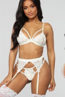 White lace thin bra and garters set without stockings