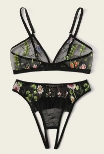 Sexy embroidered printed bra and panty set
