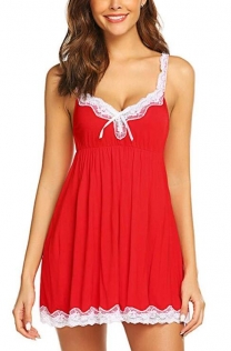 Sexy red lace trim Halter Lingerie