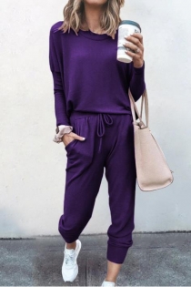 Loose solid purple color long-sleeved casual suit