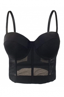 Black Mesh Tank Bra Tops Push Up Bralette