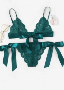 Green Lace Bow Bralette Panties Set