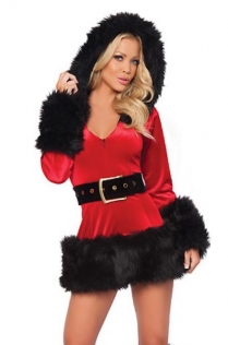Red Christmas Dress With Black Fur Trim