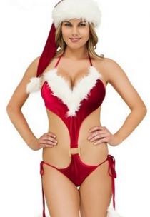 Erogenous Christmas Teddy Lingerie with Christmas Hat