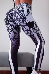 White Slim-fit buttocks printed yoga pants