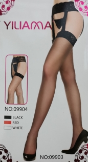 Sheer Nude Thigh-High Stockings With Shadow Welts and Attached Lacy Garter Belt With Criss-Crossing Stays