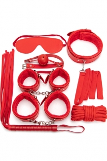 Red 7PCS Neck Collar Hand Cuff Wrist Bondage Set Body BDSM Restraint Harness Slave Game