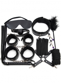 Black 10PCS Neck Collar Hand Cuff Wrist Bondage Set Body BDSM Restraint Harness Slave Game