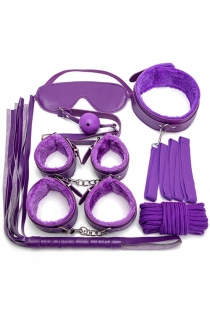 Purple 7PCS Neck Collar Hand Cuff Wrist Bondage Set Body BDSM Restraint Harness Slave Game