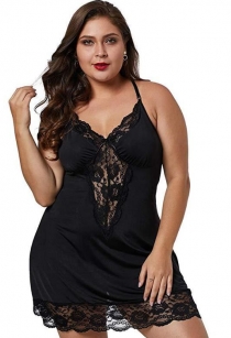 Slutty plus size babydoll black lace sleepwear