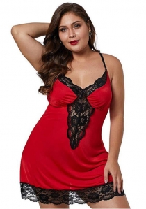 Slutty plus size babydoll red lace sleepwear