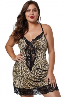 Slutty plus size babydoll leopard lace sleepwear