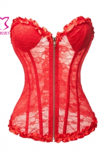 Pleasantly Appealing Poppy Red Lace Overlaid White Thick Tight Fit Spotless Ruffled Edges Shoelace Inspired Back