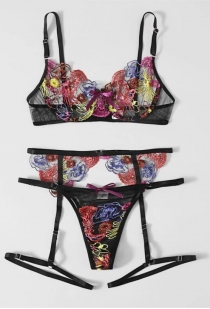 temptation black embroidered bralette with panties set