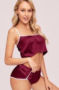 Sexy burgundy sling three-point home pajamas set