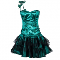Spectacular Satin Steel Boned Corset Dress with Tulle Skirt and Leaf Accents