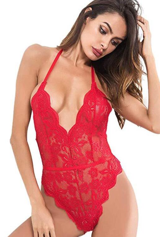 Amazon explosion sexy red floral lace teddy sexy lingerie