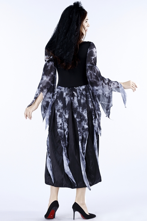 Halloween Crow Bride Fancy Dress with lace veil and dress