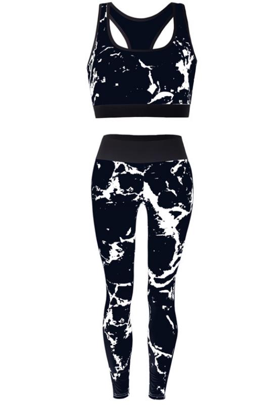 Women Black Yoga Tracksuit Set Leggings Pants Sports Bra Fitness Gym