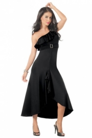 Black Ruffled Empire Waist Gown with Rhinestone Accent