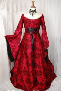 Dazzling Luscious Red-Hot Longsleeve Long Gown With Glossy Underlayer and Crisscrossed Ribbony