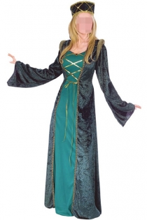 Dark Blueish Velvety Long Gown Longsleeve Blazer Inspired Look Partly Covering Green Long Gown With Golden Sequence