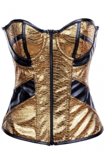 Delicately Wrinkled Golden Yellow Center Zipped Front Bodice Glossy Pitch-Black Sequence Crisscrossed Ribbony Stylish Back