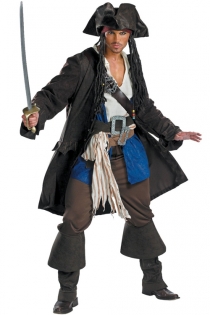 Mens Pirates Of The Caribbean Captain Jack Sparrow Fancy Dress Costume Deluxe
