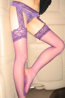 Sheer Purple Thigh-High Stockings With Attached Lacy Garter Belt and Stays