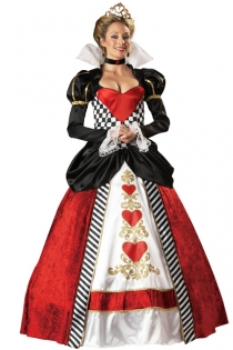 Royal Queen Velvety Hot Red Black White Checkered Sequence Heart Gold Prints Smooth Black Longsleeve