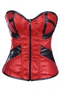 Delicately Wrinkled Red Center Zipped Front Bodice Glossy Pitch-Black Sequence Crisscrossed Ribbony Stylish Back