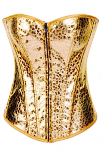 Disco Gold Corset With Textured Pattern and Mild Sweetheart Neckline, Front Zipper