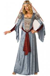 Interesting Temptress Light Satiny Blue Longsleeve Long Gown With Nice Printed Centerpiece and Glossy Dark Brownish Red Fabric Accent