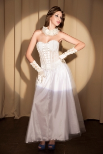 White Strapless Corset With Floral Inset Pattern and Lace Through Frontage