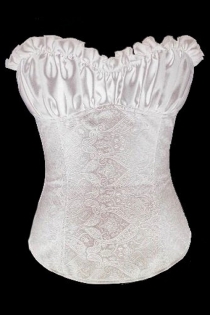 White Satin Bridal Corset With Satin Bodice and Embosed Floral Designed Body