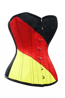 3 Tones Leather Structured Overbust Corset With Black, Red and Yellow Panels
