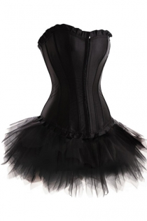 Strapless Black Corset Dress With Zip Up Front and Tutu Net Mini Skirt