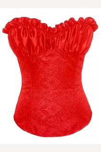 Poincetia Red Satin Corset With Satin Bodice and Embosed Floral Designed Body