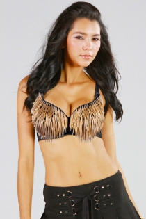 Shining Star Gold Drop-Spike Style Metal Fringe on Black Bra With Two-hook Closure
