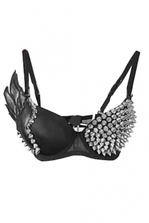 Dominatrix Silver Spike Metal Studs and Leather Embellished Black Bra With Stylish Closure
