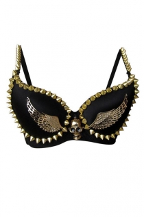 Punk Chic's Wish With Gold Angel Wings and Skull Design, Studded Borders and Straps