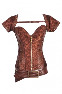 Beautiful Steampunk Leather and Cloth Corset Top With Front Zipper & Buckles
