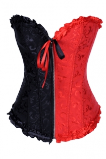 Enchanting Cute Black & Red Overbust Boned Corset Top with Half Zip Up